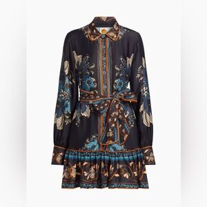 Farm Rio Blossom Tapestry Satin Mini Shirtdress - Size S